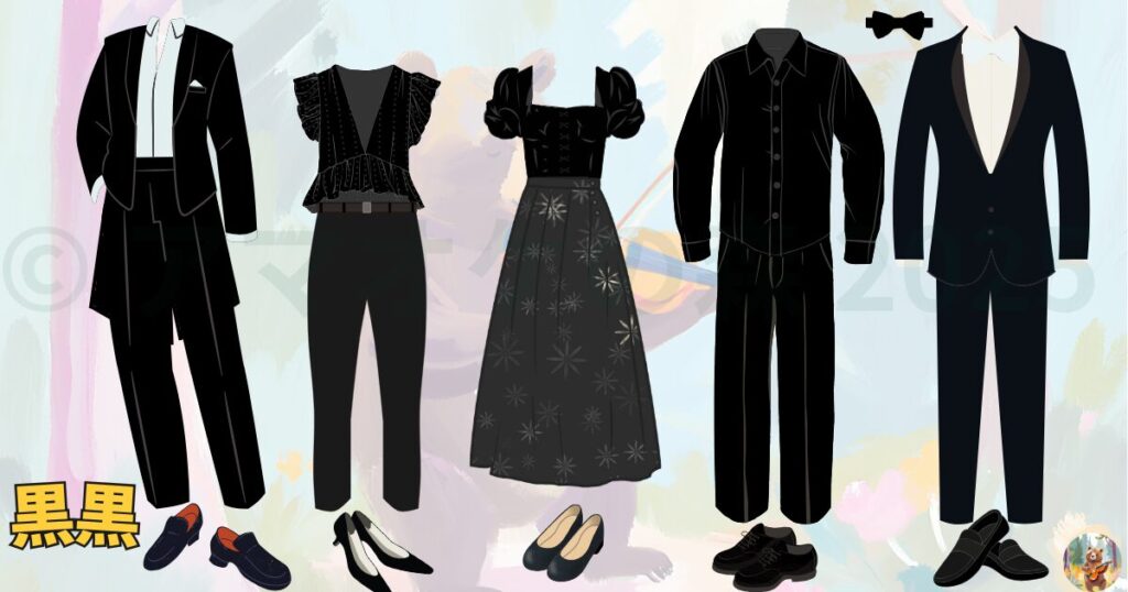 オーケストラ衣装、黒黒（上下黒）パターンの図解